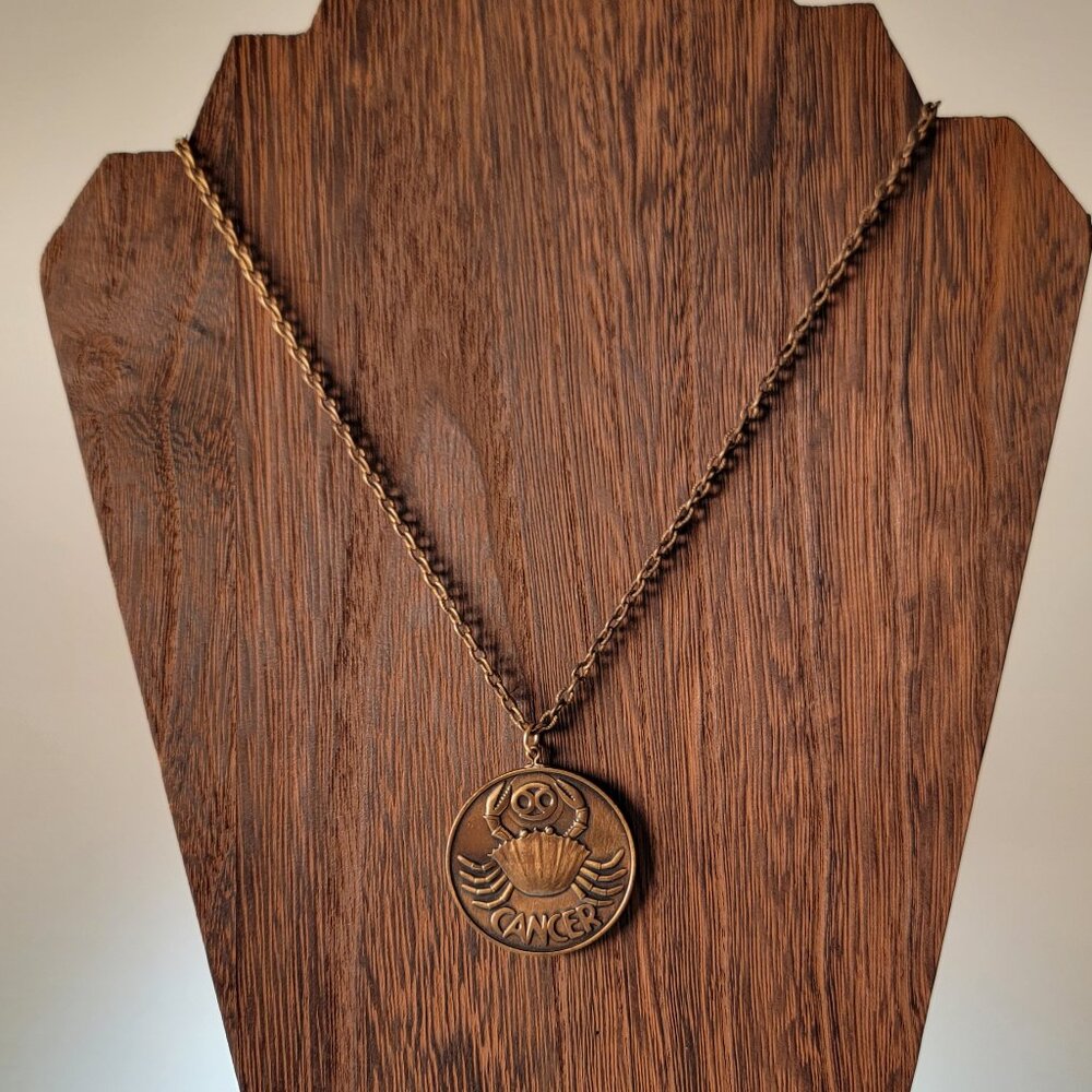 Vintage Lorac Zodiac Cancer Crab Gold-tone Pendent W/ Chain 1970s
